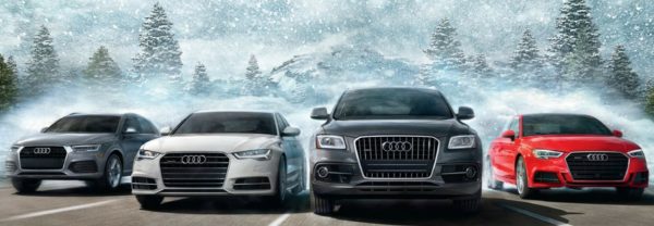 A lineup of Audi vehicles featured in a blog about Audi quattro® all-wheel drive