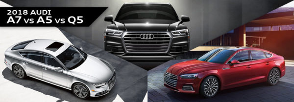 An Audi Q5, A5, and Q7 featured in a blog post about new Audi models